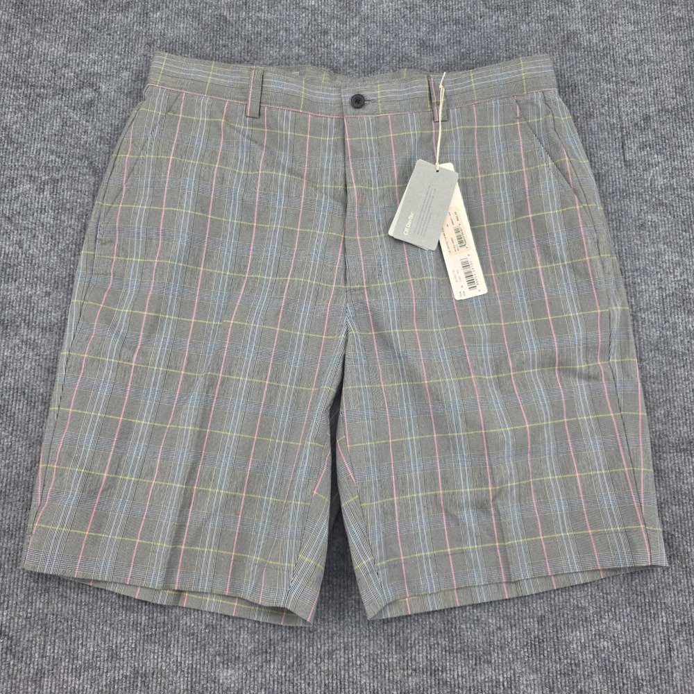 Cutter & Buck Mens 36 CB DryTec Tofino Plaid Golf Shorts Grey Multi MCB01732 NWT